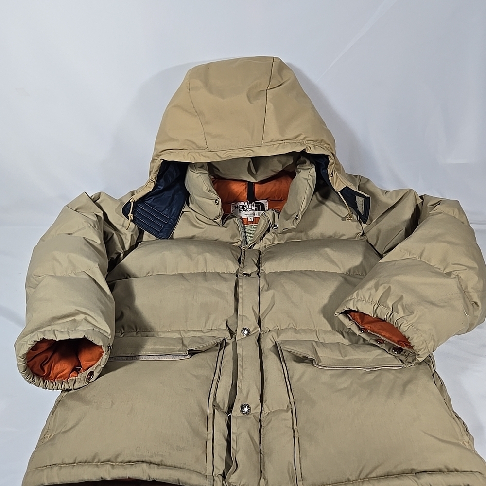 The North Face 80s Mens L Beige Goose Down Puffer Puffy Jacket Hood Coat Vtg USA